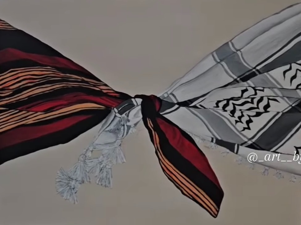 Commissioned art depicting a keffiyeh tied in a bow